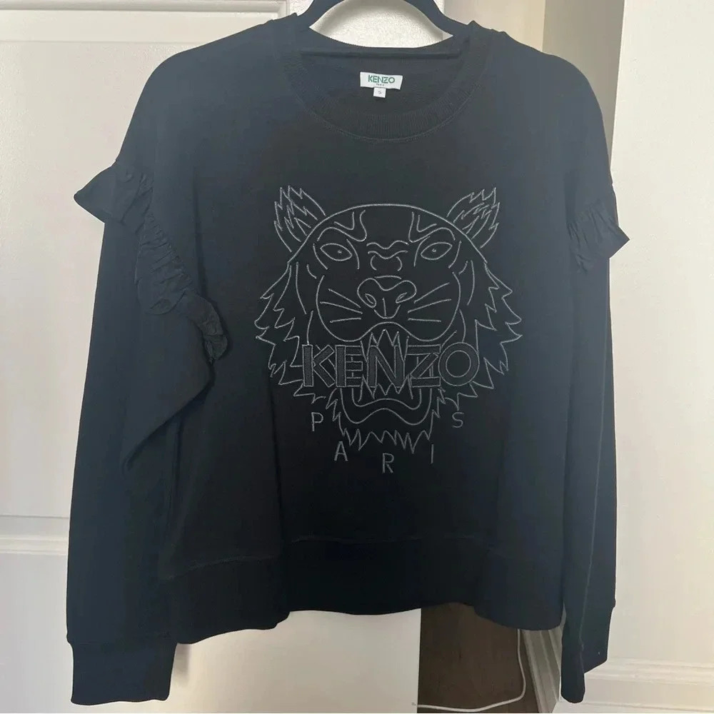 KENZO Black Crewneck with Logo Embroidery - Size S; Like New